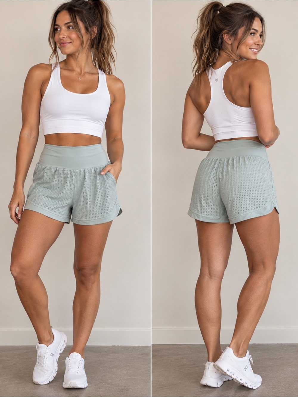 HALARA Sage Green Mesh Athletic Shorts